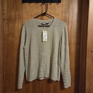NWT Gudrun Sjoden 100% Linen Open Knit Oatmeal/Cream Cardigan Sweater Size M